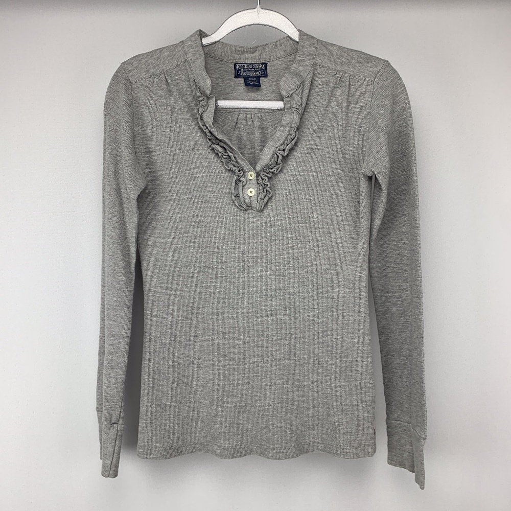 POLO JEANS CO. RALPH LAUREN Gray Ruffle Detail Thermal Top Small
